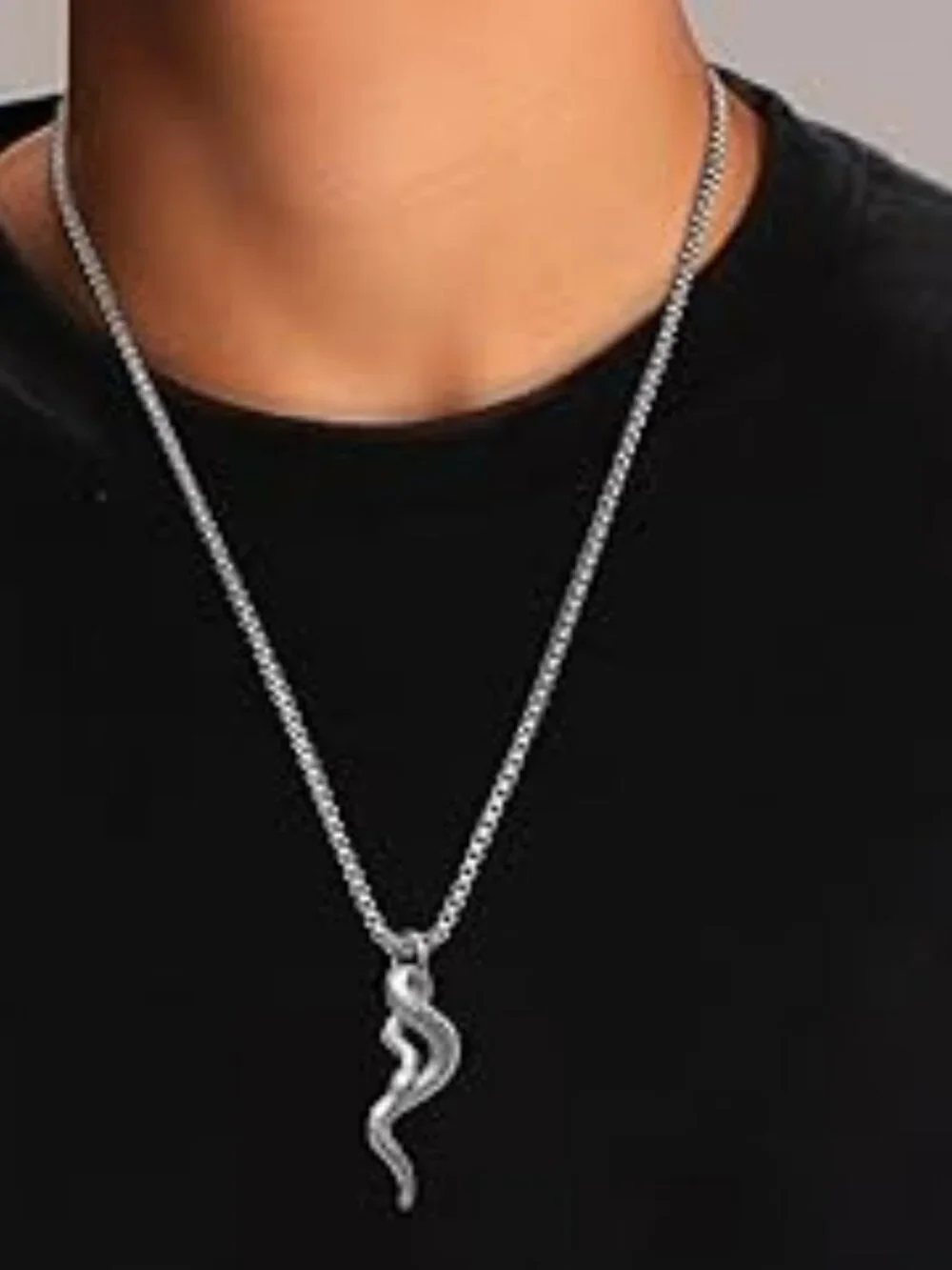 NEW Silver Tone Jewelry Stainless Steel Animal Snake Pendant Chain Necklace Goth